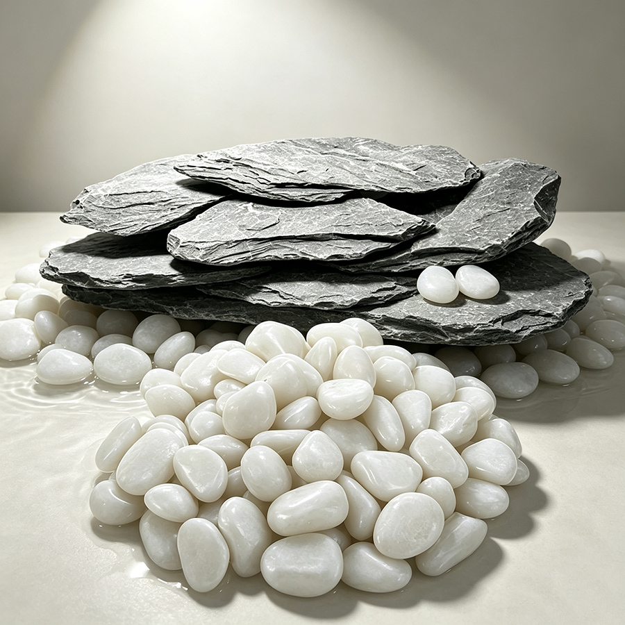 Aquarium Sand White - 400g水槽装飾セット、積み重ね可能なスレートロックと白い磨き石、水槽アクアスケープストーン、爬虫類テラリウム隠れ家