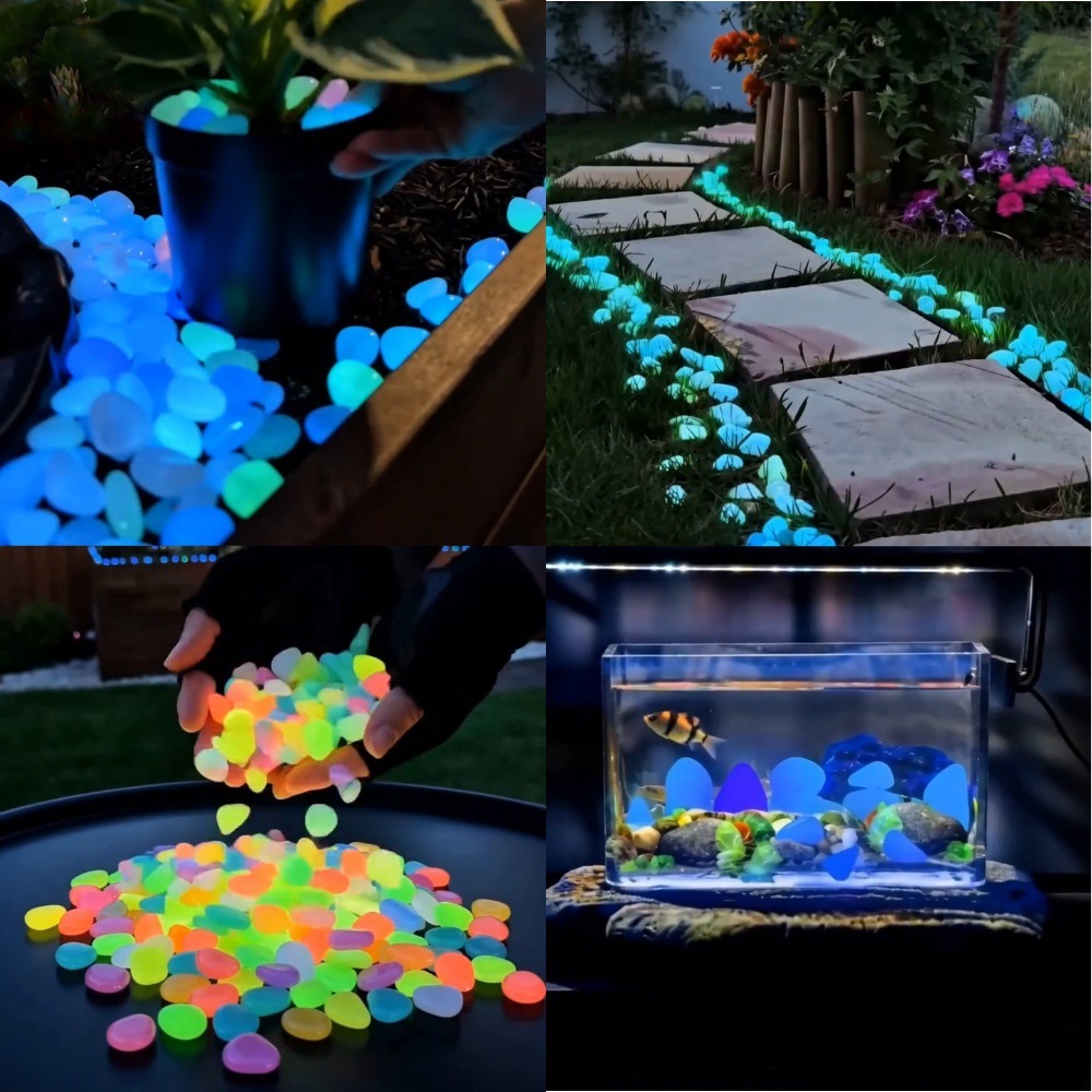 Aquarium Planted Fish - カラフルな暗闇で光る発光石、庭石、屋外庭園通路、水槽、鉢植えの装飾用